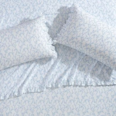 Laura Ashley – standard örngott set, andningsbara percale bomullssängkläder, blommig heminredning (Victoria blå, 2 delar)