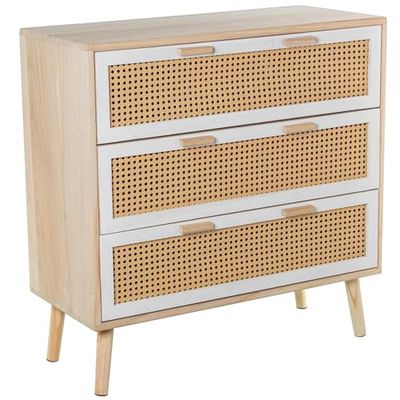 DRW Commode, Bois MDF et Osier, Naturel, 80x35x81 cm