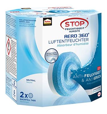 Pattex Déshumidificateur AERO 360° Neutral Tabs Recharge, réduit l'humidité et les mauvaises odeurs, 2x 450 g recharges pour le déshumidificateur AERO 360°.