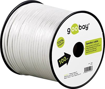 Goobay 15115 Câble de Haut-Parleur Blanc CU, 25m Longueur de Câble, Section 2 x 1.5mm², 6mm Diamètre