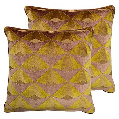 Paoletti LEVEQUE Twin Pack Poliester LLENADO Cojines, Ocre/Rubor, 50 x 50cm, 2