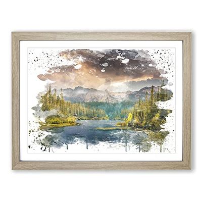 Landscape Beautiful Mountain Scene V3 Modern Framed Wall Art Print, Ready to Hang Picture for Living Room Bedroom Home Office Décor, Oak A4 (34 x 25 cm)