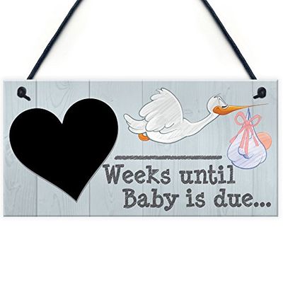 RED OCEAN Weeks Until Baby Is Due Chalkboard Hanging Plaque Baby Shower Pregnancy Gift