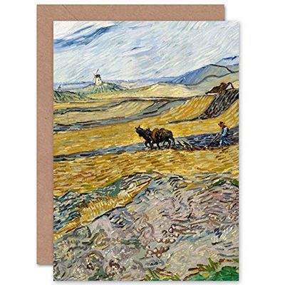 Artery8 Van Gogh Enclosed Field Ploughman Painting Fine Art Greeting Card Plus Envelope Blank Inside Campo Pintura