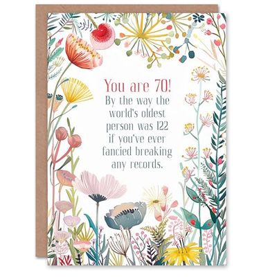 Artery8 Greeting Card Happy Flowers 70 Year Old Oldest Person Record For Her Grandmother Gran Granny Woman Birthday Card