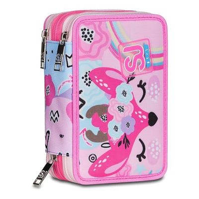SJ Gang Schooletui met 3 ritssluitingen, roze, roze Hugs, etui, drievoudig met pennen, potloden, kleuren, accessoires, rugzak, basisschool, medium, meisjes, Groen, Eén maat, modern