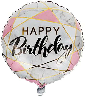 Folat - Ballon Foil 'Happy Birthday' Marmo et Rose-45 cm, gris, UTSG17397_1