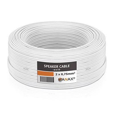 MANAX® Câble jumelé de 50 m - 2 x 0,75 mm² - Blanc - 2 Fils (50 m - 0,75 mm² - 1 Anneau, Blanc)