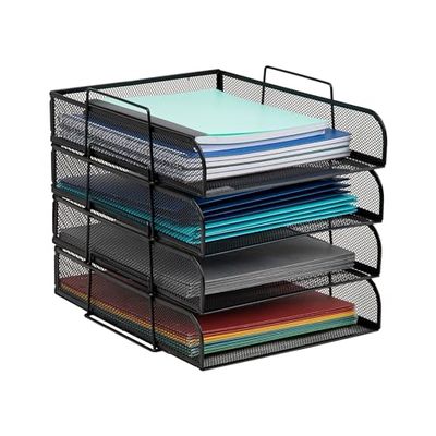 Mind Reader Vassoio di carta impilabile, organizer da scrivania, archiviazione documenti, ufficio, rete metallica, 26,7 cm L x 13,5 W x 11,25 H, 4 pezzi, nero