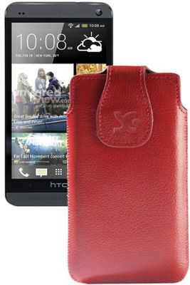 Suncase läderfodral för HTC One Mini fullnarviga röd