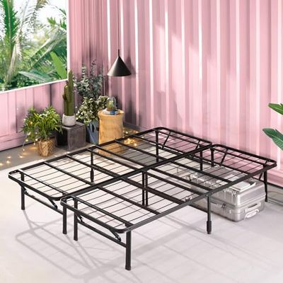 Zinus SmartBase Lit 135 x 190 cm - Hauteur 35 cm - Idéal pour Un lit d'invités - avec Rangement sous Le lit - Lit en métal - Noir