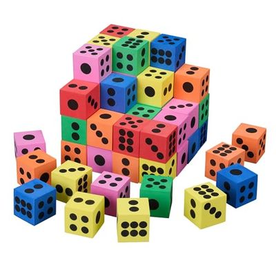 Relaxdays Dadi in Gommapiuma, Set da 60 Cubi Morbidi, 4 x 4 x 4 cm, Giochi Didattici per Bambini, Scuola, Multicolore