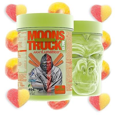 MOONSTRUCK GLOW Preentreno de Zoomad Labs | Cafeína | 16g de óxido nítrico y pump | Incrementa Energía y entrenamiento | Envase Premium 3D con Brillo en la Oscuridad (Sabor chuche de melocotón)