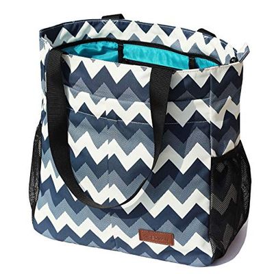 ESVAN Original Floral wasserdichte Tragetasche Große Schultertasche mit Mehreren Taschen für Fitnessstudio, Wandern, Picknick, Reisen, Strand, tägliche Taschen (Graue Welle)