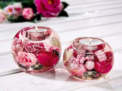 Pack of 6 Dreamlight, Tealight Candle Holder, Mercury, Floral Design, Glass, Pink, PU 6, H. 7 cm, D. 9 cm