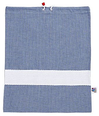 FILET - Bolsa de guardería con estampado a cuadros vichy azules | Inserto de banda de tela Aida personalizable | Medidas 42 x 34 cm | fabricado en Italia, Azul