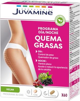 JUVAMINE - Quema Grasas Programa Día y Noche - 60 Comprimidos Día/Noche - 1 Mes - Fórmula Completa - Control de Peso - Ayuda el Metabolismo - Vientre Plano - Guaraná - Grosella Negra - Alcachofa