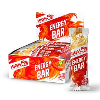 HIGH5 Energy Bars - High Carb Energy Bars for Running, Cycling & Hiking - Vegan Oat Bars with Real Fruits - Healthy Snacks for Adults - Snack Bars Multipack for Training & Racing (12x55g, Caramel)