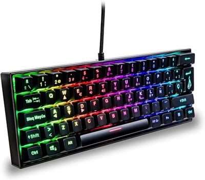 Surefire Kingpin M1 60% mécanique Clavier de Jeu Espagnol, Clavier multimédia de Jeu Petit & Mobile, Clavier RVB avec éclairage, Touches 100% Anti-ghosting, Disposition espagnole QWERTY