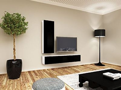 Homemania Theta Design by Porta TV, Mobile TV San Paolo, Corpo: Bianco Opaco, Fronte: Nero Lucido PVC