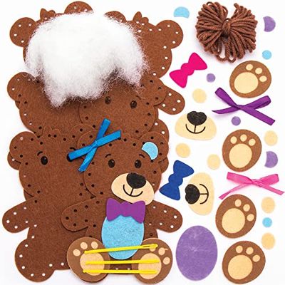 Baker Ross Kit da Cucito Orso Amoroso - Confezione da 3, Attività Creative per Bambini (FC414)