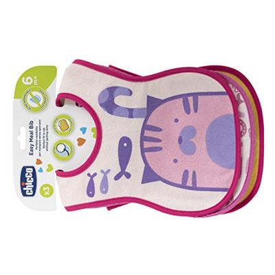 Chicco Pappa 6M +, Vattentäta babyhaklappar, 3 delar, mjuk bomull, vattentät rygg, maskintvättbar, bra passform, 6 månaders babyhaklappar