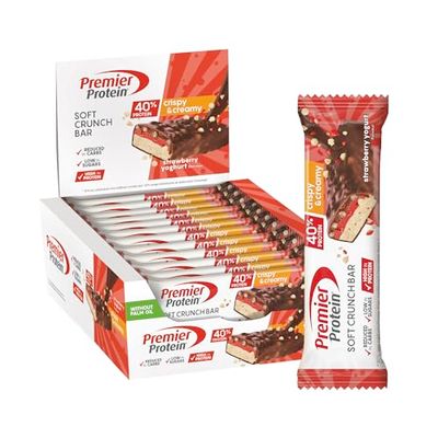 Premier Protein Soft Crunch Bar 40% Protein Strawberry Yogurt 12x40g - High Protein Low Sugar + Low Carbohydrate + Palm Oil Free