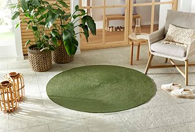 NORTHRUGS Trenzado, tappeto rotondo per interni ed esterni, design moderno, realizzato a mano, per balcone, terrazza, giardino, soggiorno, durevole, facile da pulire, verde, ø 150 cm