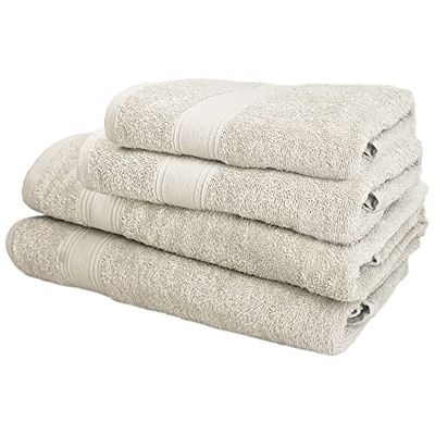JUEGO DE 4 TOALLAS DE BAÑO: 2 toallas de lavabo 50X90 ; 2 toallas de ducha 70X140CM 450 gr/m2 100% algodón BEIGE