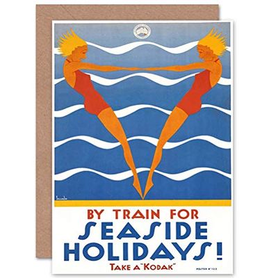 Wee Blue Coo TRAVEL SEASIDE BEACH SEA SWIM HOLIDAY AUSTRALIA BLANK GREETINGS CARD