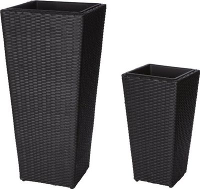 Gartenfreude Plant Pot Covers Plastic Wicker 37 x 37 x 77 cm / 28 x 28 x 51 cm met Waterdichte Kunststof Inzetstuk Antraciet Antraciet