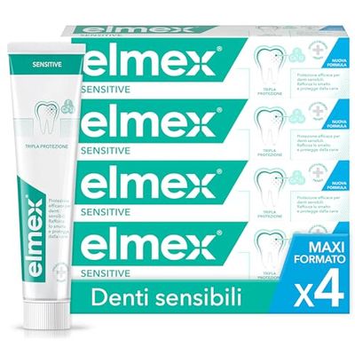 ELMEX - Pasta do zębów ELMEX Sensitive Original 0% Barwniki - Wrażliwe Zęby, Bolesne Dziąsła, Ochrona E-mail - Zestaw 4X75 ml