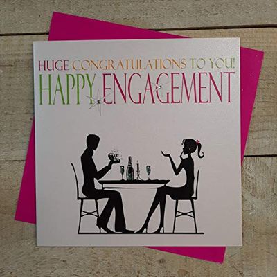 WHITE COTTON CARDS Huge Congratulations to You Happy, Hand Finished Engagement Card, Code N58