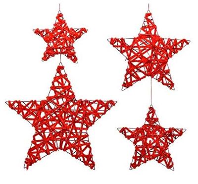 Kaemingk Groep 4 sterren van ijzer om op te hangen, kleur rood kerst, decoratie, meerkleurig, 8719152665877