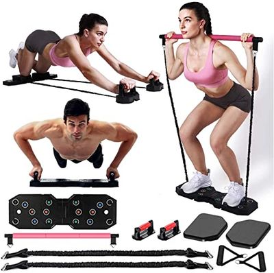 ACROPAQ Home Gym '14-in-1 set' con pedana per sollevamento pesi, rullo per addominali
