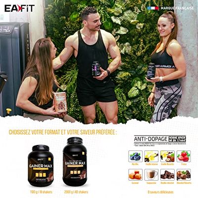 Eafit GAINER MAX 1,1 kg - Caramel - Format Eco 6 Pots - Protéine musculation - Whey + œuf - Prise de masse musculaire - Vitamines Minéraux - 108 portions - Certifié anti-dopage - Noir - 6 x 1,1 kg