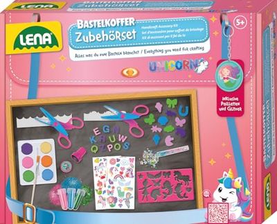 Lena® kit de manualidades juego de accesorios - 350 piezas: Tijeras de contorno, sellos, acuarelas, pinceles, pegatinas, lentejuelas y mucho más - kit de manualidades para niños a partir de 5 años