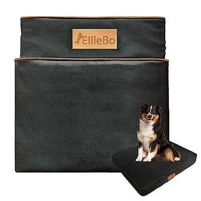 Ellie-Bo Copriletto per Cani Resistente all'Acqua, Tessuto Oxford, per Ortopedico Memory Foam, Morbido Lavabile, Gabbia per Cani da 100 x 66 x 6 cm, Colore: Nero con tubature Marroni