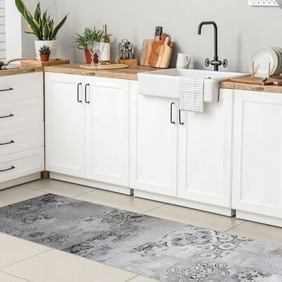 CREARREDA Tapis de Cuisine 180 x 50 cm Whispering Stone Vinyle antidérapant et Lavable Tapis de Cuisine en Vinyle, Lavable 100% fabriqué en Italie