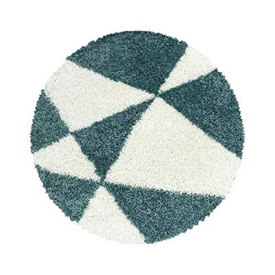 Muratap Maxima Soft Shaggy Tappeto rotondo blu/bianco – Tappeto a pelo lungo dal design unico per soggiorno, camera da letto, studio, Oeko-TEX, dimensioni: 80 cm, rotondo