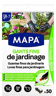 Mapa - Guantes finos de jardinería x 50 - Destreza y resistencia - Nitrilo y Vinilo - Caja dispensadora de 50 guantes finos - Negros - Talla S/M