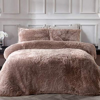 Sleepdown Fleece Luxury Long Pile Faux Fur Mink Super Soft Easy Care Duvet Cover Quilt Bedding Set with Pillowcases - Double (200cm x 200cm)