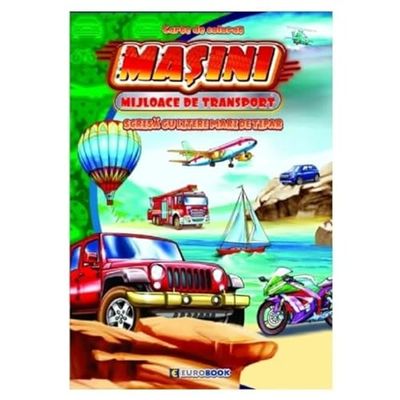 Masini. Mijloace De Transport. Carte De Colorat Scrisa Cu Litere Mari De Tipar