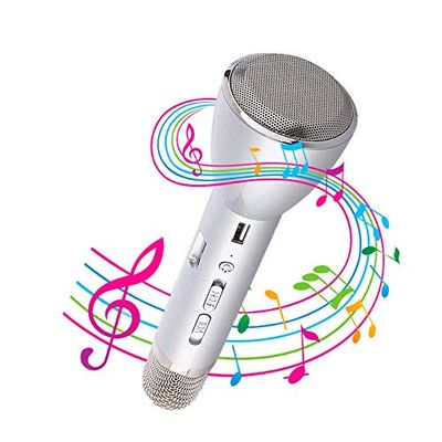 NK - Microfone Karaoke portátil com Bluetooth e alto-falante, potência 3W, 10 metros Bluetooth, Android e iOS, prateado