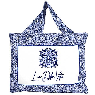 PETTI Artigiani Italiani - Sac Shopper Femme, Sac fourre-tout, sac à provisions réutilisable, sac de plage, sac Shopper tissu, nœud rose, 100% fabriqué en Italie, Dolce Vita, Borsa Shopper - 38x48
