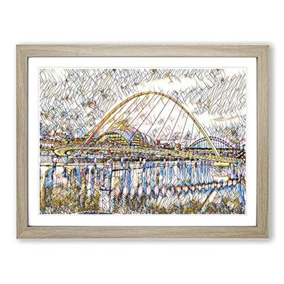 Millennium Bridge Newcastle 2 Modern BG Framed Wall Art Print, Ready to Hang Picture for Living Room Bedroom Home Office Décor, Oak A2 (64 x 46 cm)