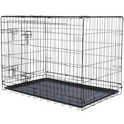 TRIXIE Box per cani Home nero – M – L: 93 × 69 × 62 cm – Gabbia pieghevole per cani con 2 ante & chiusure sicure, scatola per il trasporto zincata con base stabile per casa e in viaggio – 39303