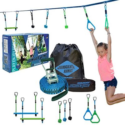 Schildkröt Jungle Line, Juego de Circuito de Escalada para Niños y Adultos, 11 Metros, Carrera Ninja al Aire Libre, 7 Obstáculos Robustos