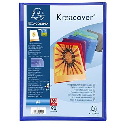Exacompta - Réf. 5790E - 1 Protège-documents Kreacover Chromaline - 90 pochettes cristal lisse - 180 vues - pour A4 - dim 24 x 32cm - couverture en polypro semi-rigide - 8 couleurs aléatoires