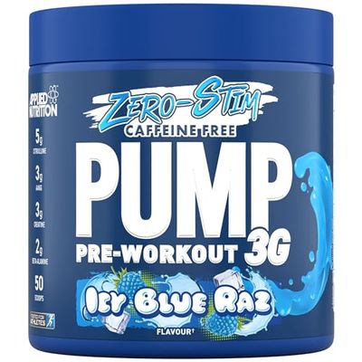 Applied Nutrition Pump Zero Pre Workout - Zero Stim, Caffeine Free, Energy & Performance (375g - 25 Servings) (ICY Blue Raz)